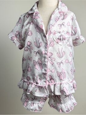 btween White and Pink Bow Print Kids Pajama Set